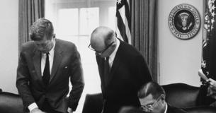 President Kennedy with Dean Rusk and Robert McNamara