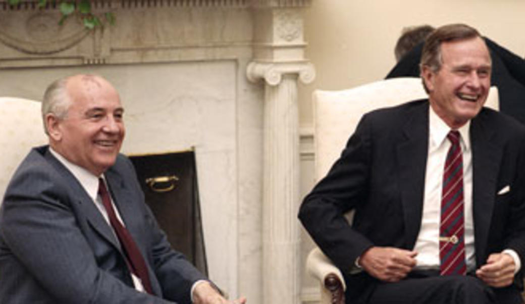 Gorbachev and Bush laughing