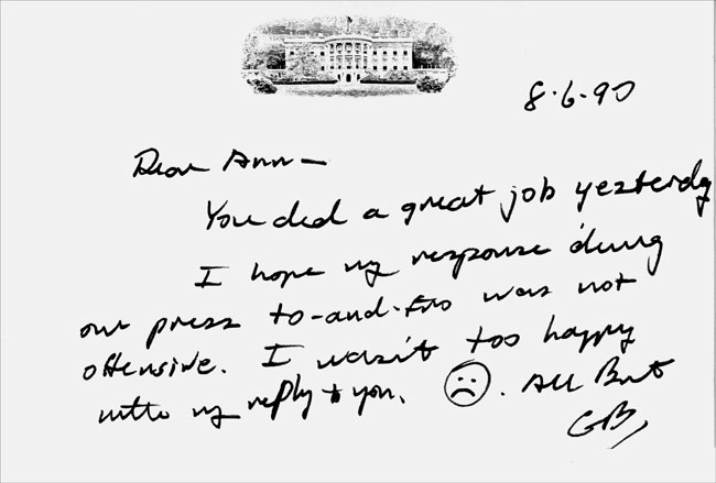 Note from President Bush to Ann Compton