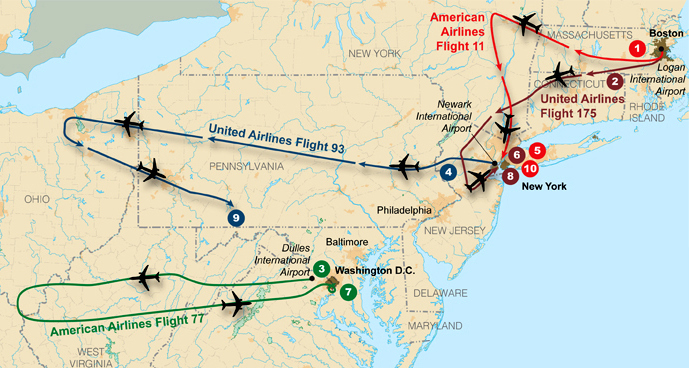 Flight paths of hijacked planes