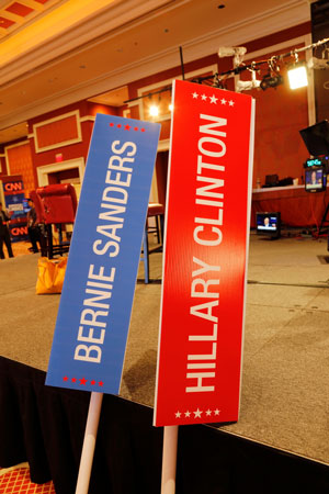 Clinton and Sanders signs