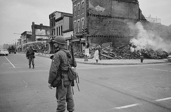Soldier during urban riots
