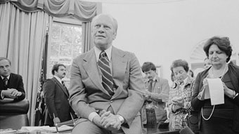 President Ford meeting with press