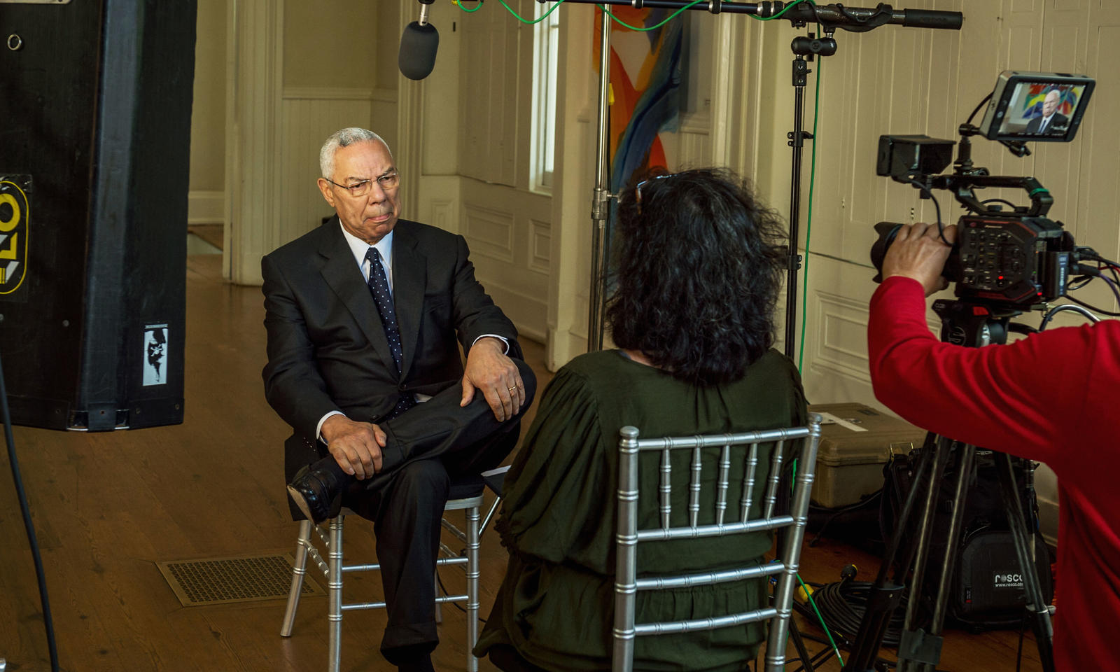 Colin Powell sits for an interview