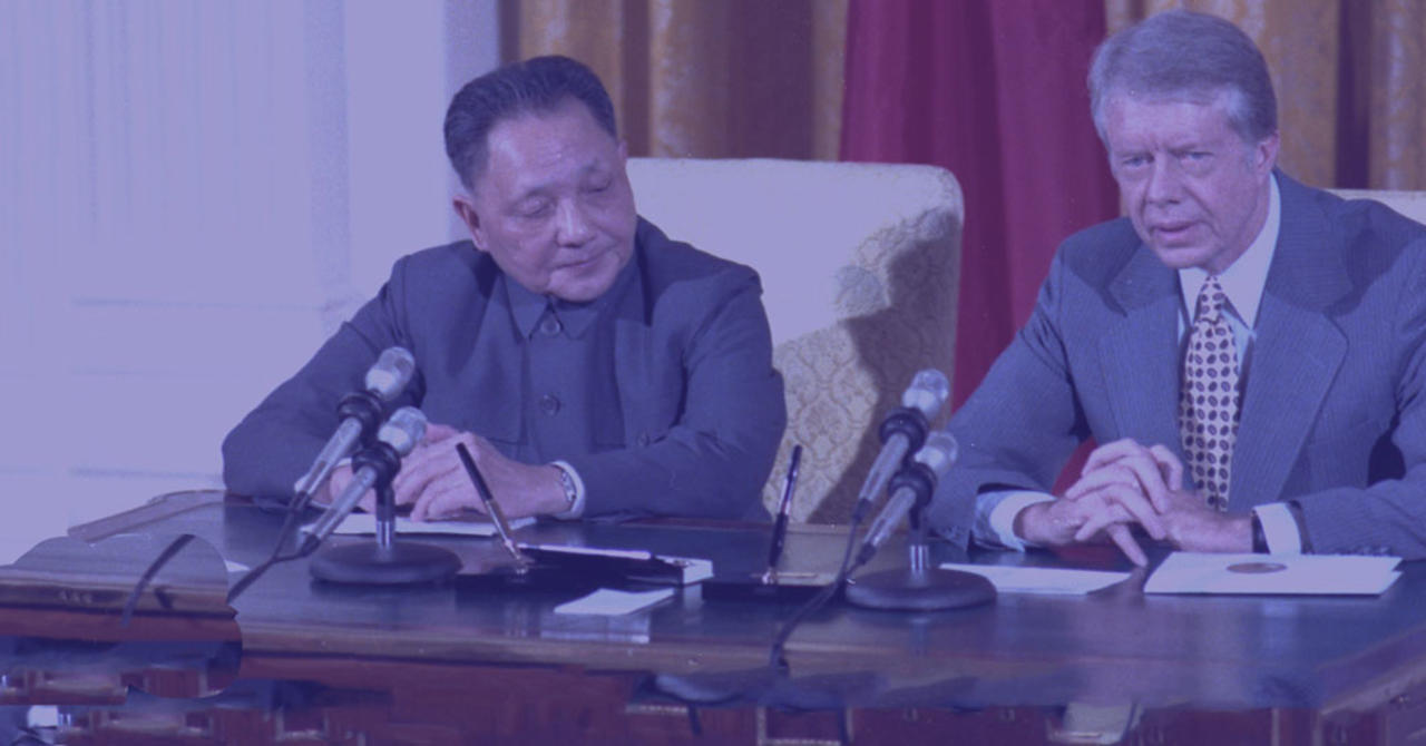 Deng Xiaoping and Jimmy Carter sign diplomatic agreements between the United States and China. January 1979
