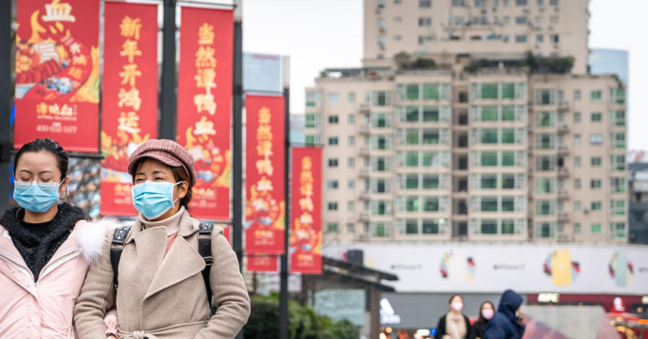 Women in masks walking on China streets during COVID pandemic