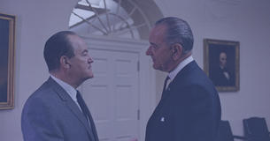 Vice President Hubert Humphrey talking to President Lyndon Johnson