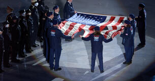 Olympic athletes with the American flag