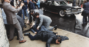 The aftermath of the assassination attempt on President Ronald Reagan outside the Washington Hilton Hotel