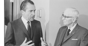 Presidents Nixon and Truman talking.