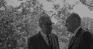 LBJ with Thurgood Marshall standing outside