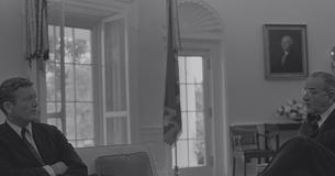 John Lindsay sits in the Oval Office with President Johnson