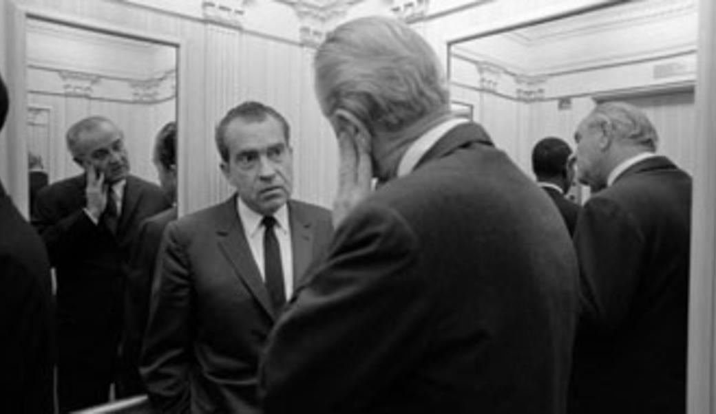 Johnson and Nixon in elevator