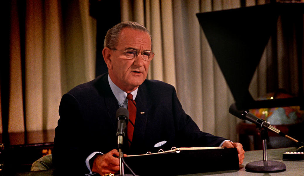 President Lyndon Johnson giving televised address