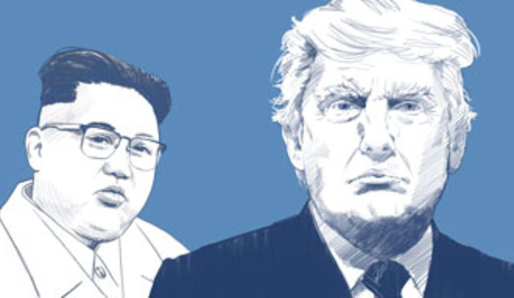 Line drawing of Kim Jong-un and Donald Trump