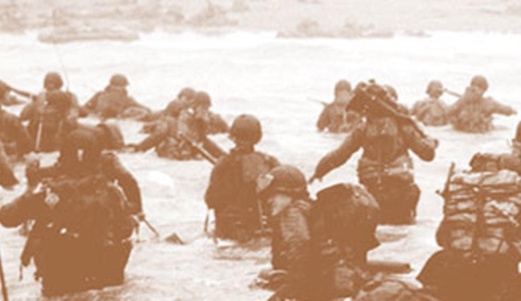 Troops in the water, landing during D-Day