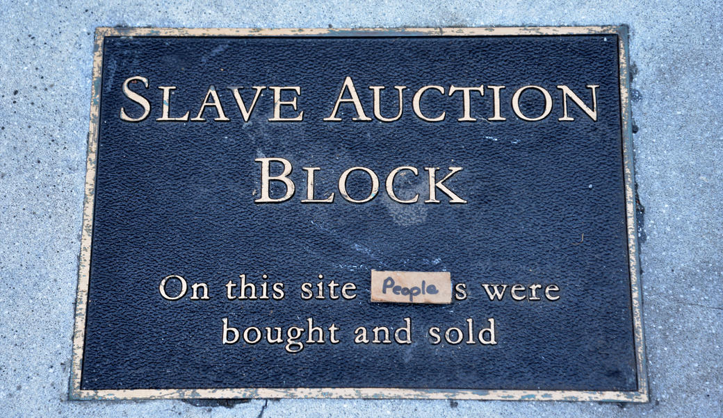Slave auction block plaque in Charlottesville, VA