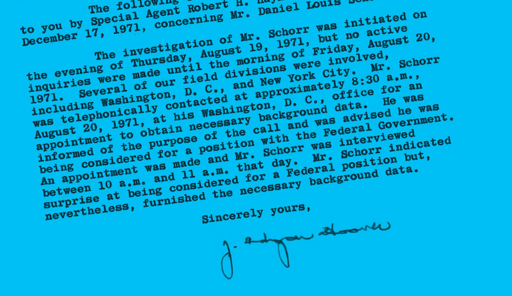 Portion of FBI letter to John Dean on Daniel Schorr