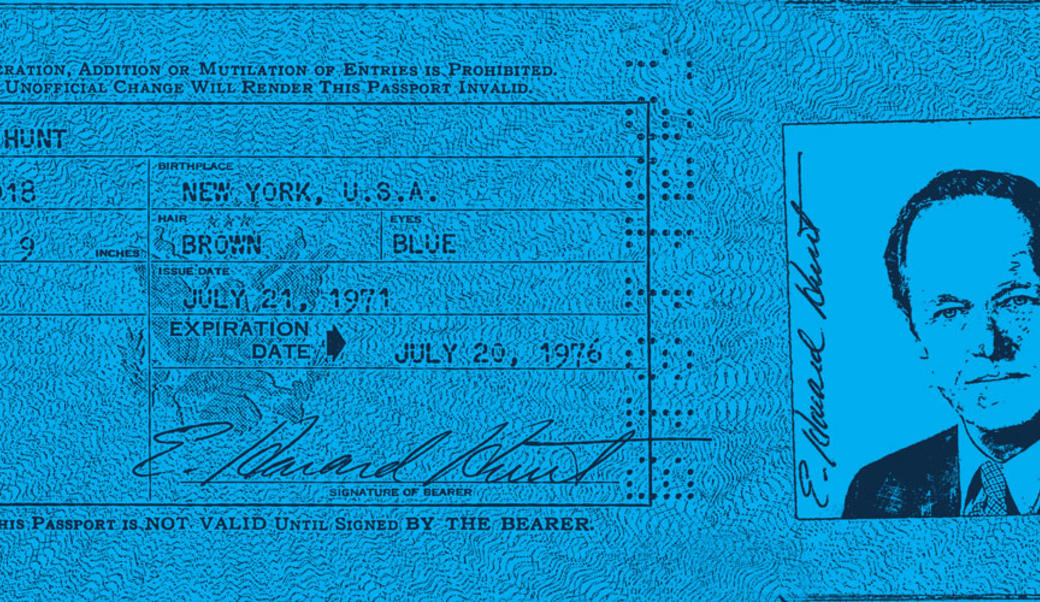 Passport of E. Howard Hunt rendered in dark blue and light blue