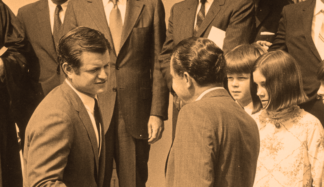 Edward Kennedy shaking hands with Richard Nixon