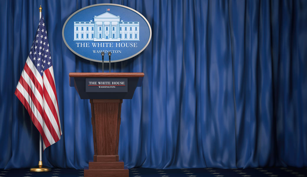 podium at the whitehouse press briefing 