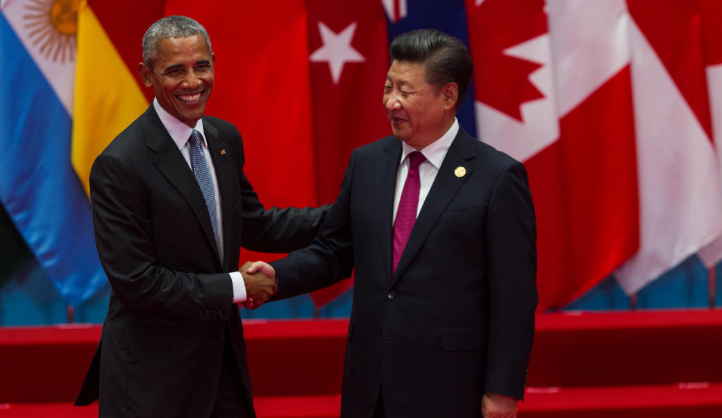 President Obama shaking hands with China's President Xi Jinping