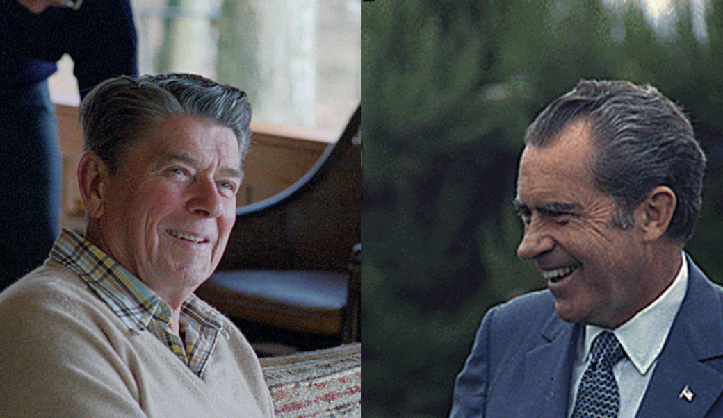 Ronald Reagan and Richard Nixon, split screen