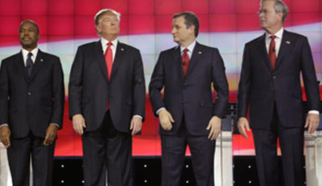 republican candidates at a debate during the lead up to the 2016 elections