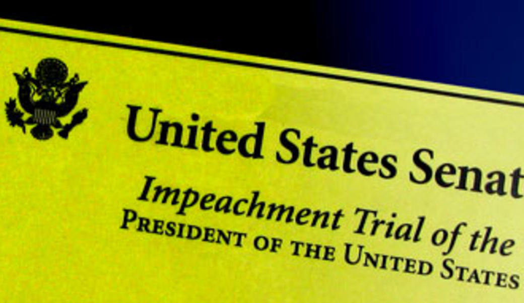 Close up of yellow impeachment trial ticket