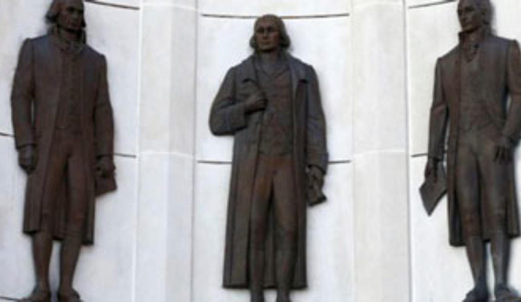 Jefferson Madison and Monroe on Charlottesville's City Hall