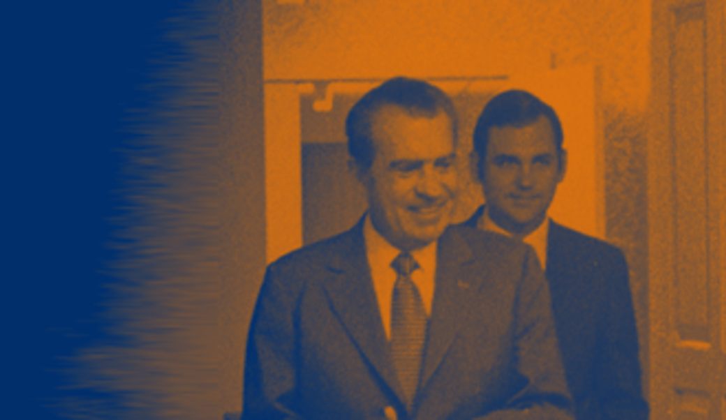 Richard Nixon with Ronald Ziegler over his shoulder