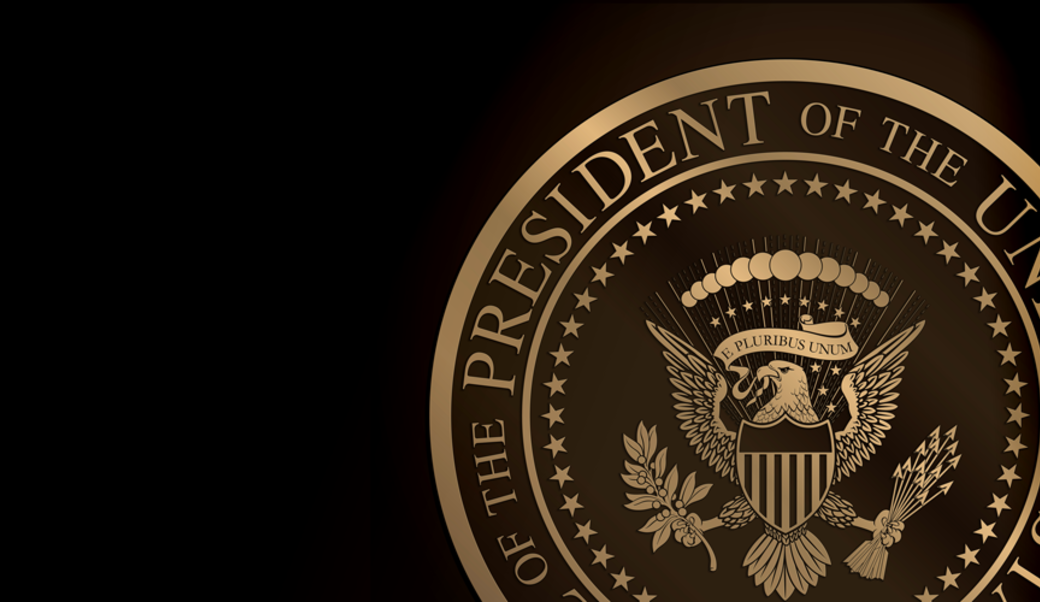 Presidential seal in gold on black background