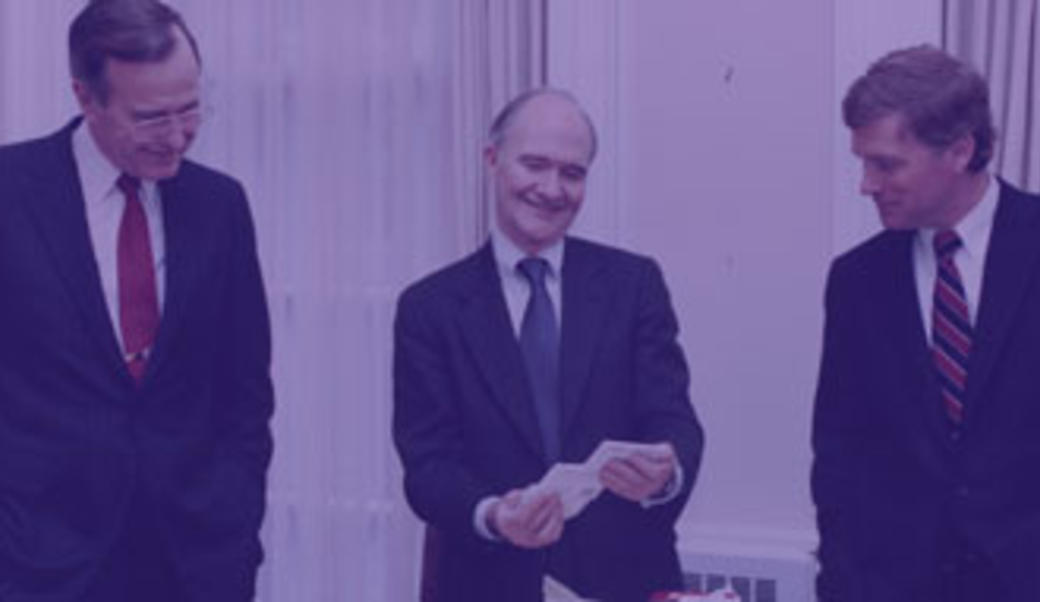 Brent Scowcroft, President George H. W. Bush, and Vice President Dan Quayle