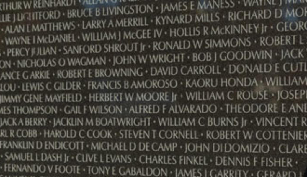 close up of names on Vietnam War Memorial