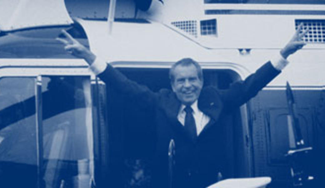 Nixon waving goodbye after Watergate