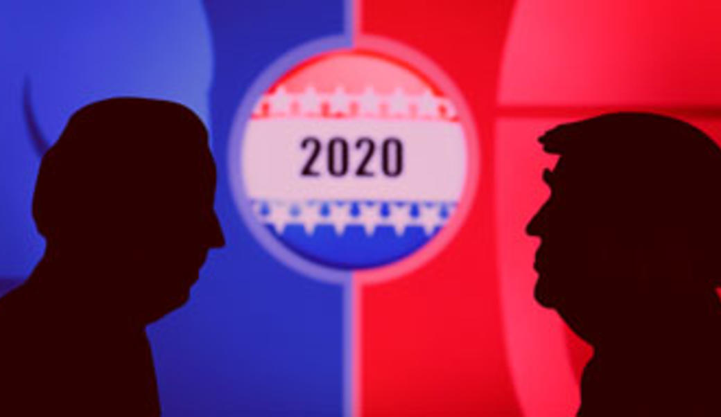 Silhouettes of Biden and Trump