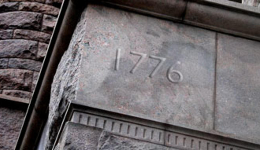 Cornerstone with 1776 embossed on it