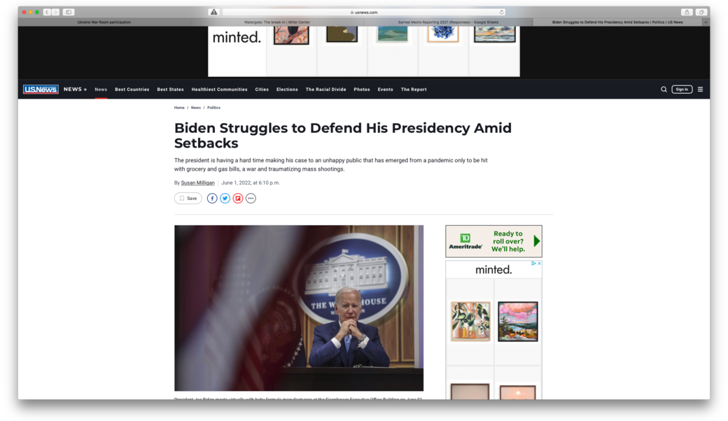 Screenshot of article in U.S. News & World Report