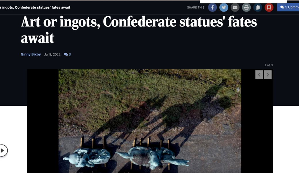 aerial photograph showing Charlottesville's dismantled statues of confederate generals Robert E. Lee and Thomas “Stonewall” Jackson