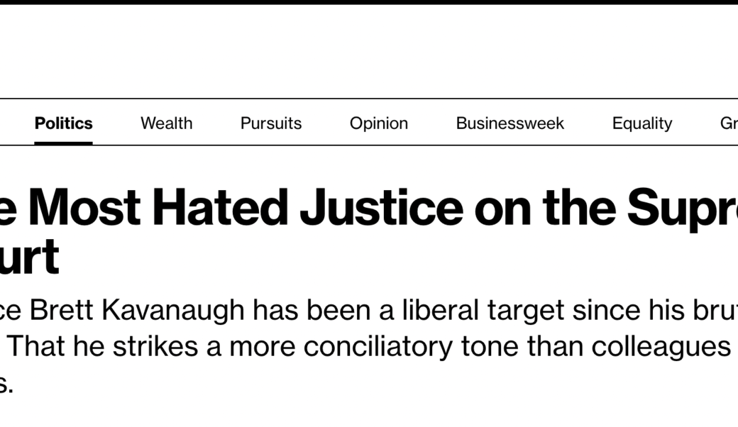 headline of Bloomberg news article about Brett Kavanaugh