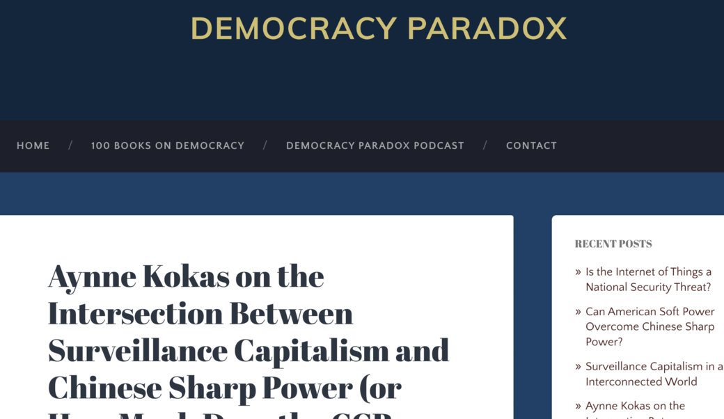 screen shot of Democracy Paradox article headline