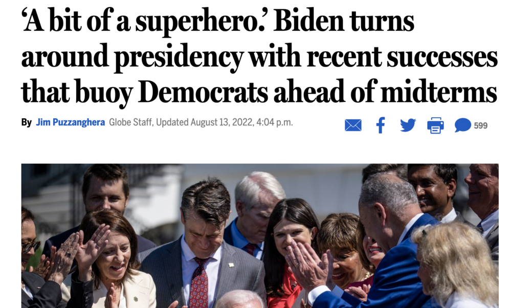 screenshot of headline with photograph of Joseph Biden in sunglasses surrounded by crowd