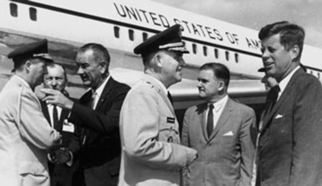 JFK on the tarmac with VP Johnson in 1962