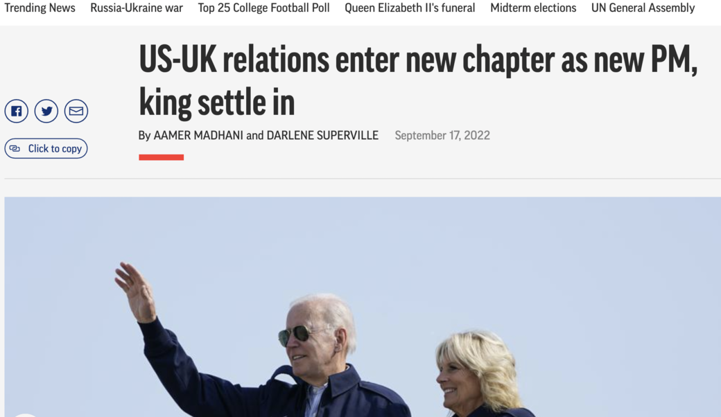 screenshot of article headline and photograph of President Joe Biden and First Lady Jill Biden on 