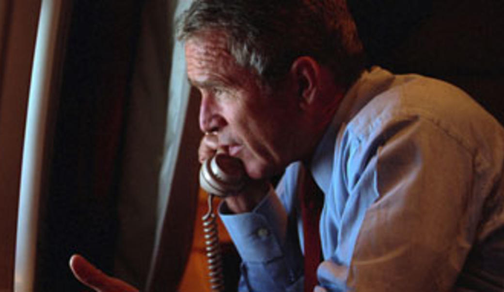 George W. Bush on the phone on Airforce One