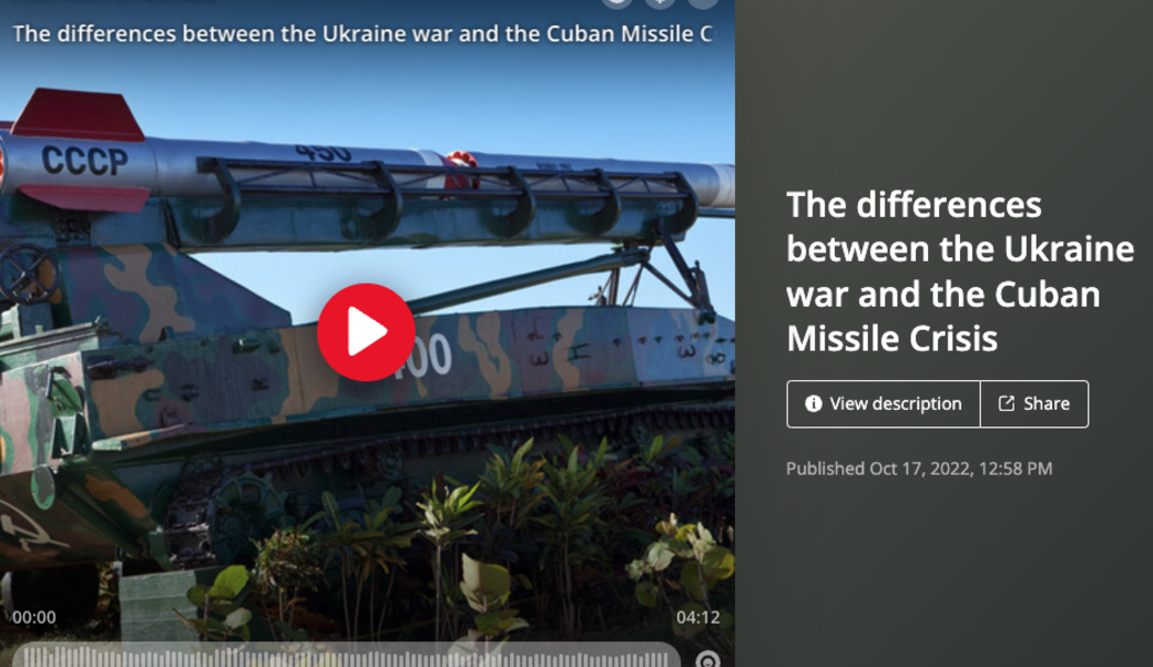 Screenshot of podcast headline with photograph of nuclear missile