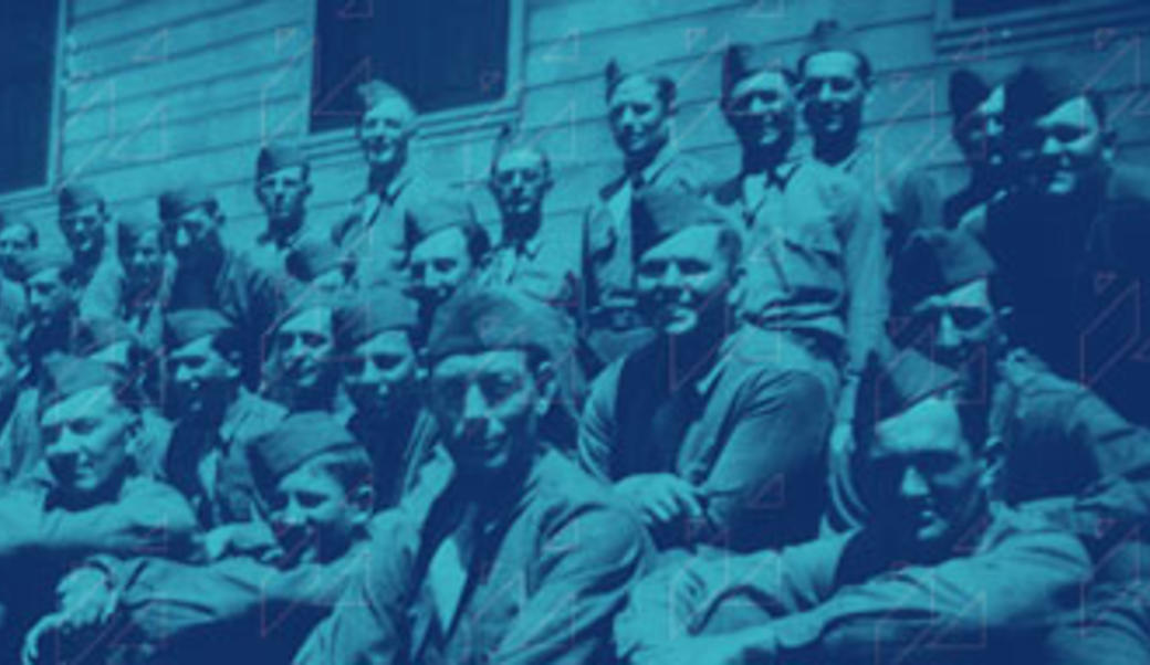 image of a group of WWII soldiers in uniform overlaid with blue color