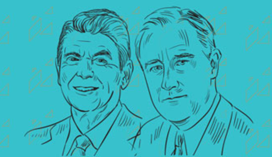 line drawings of Reagan and FDR
