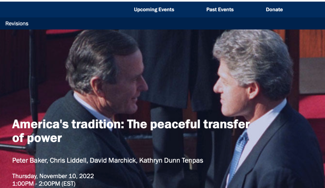 screenshot of event title and photograph of former Presidents George H.W. Bush and Bill Clinton