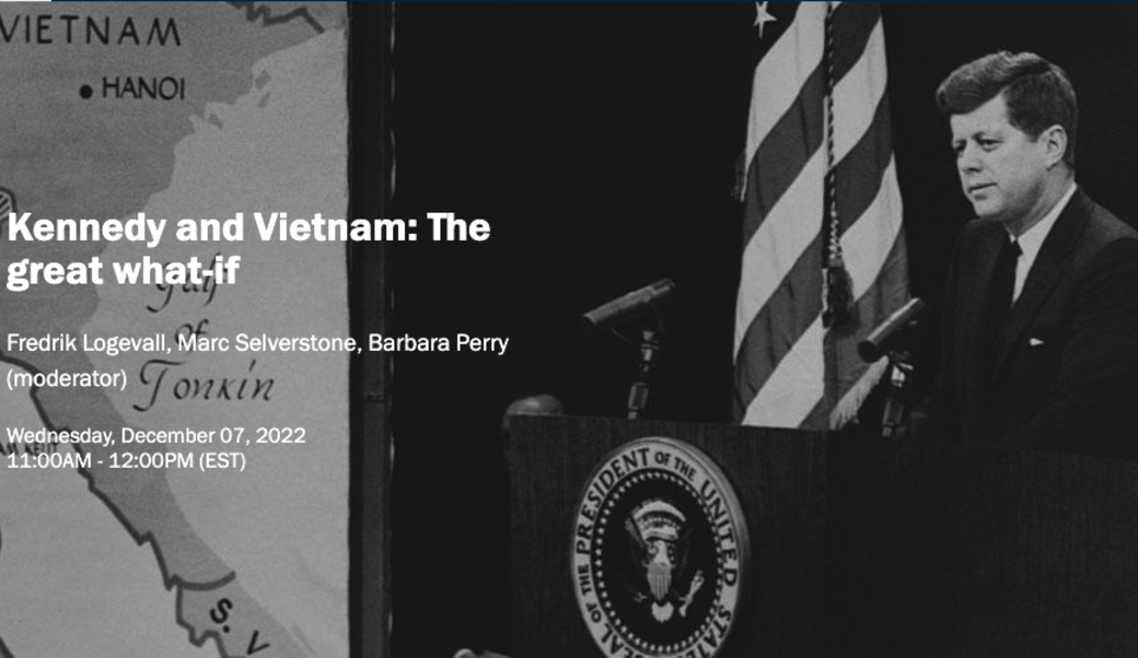 screenshot of event title and photograph of former President Kennedy